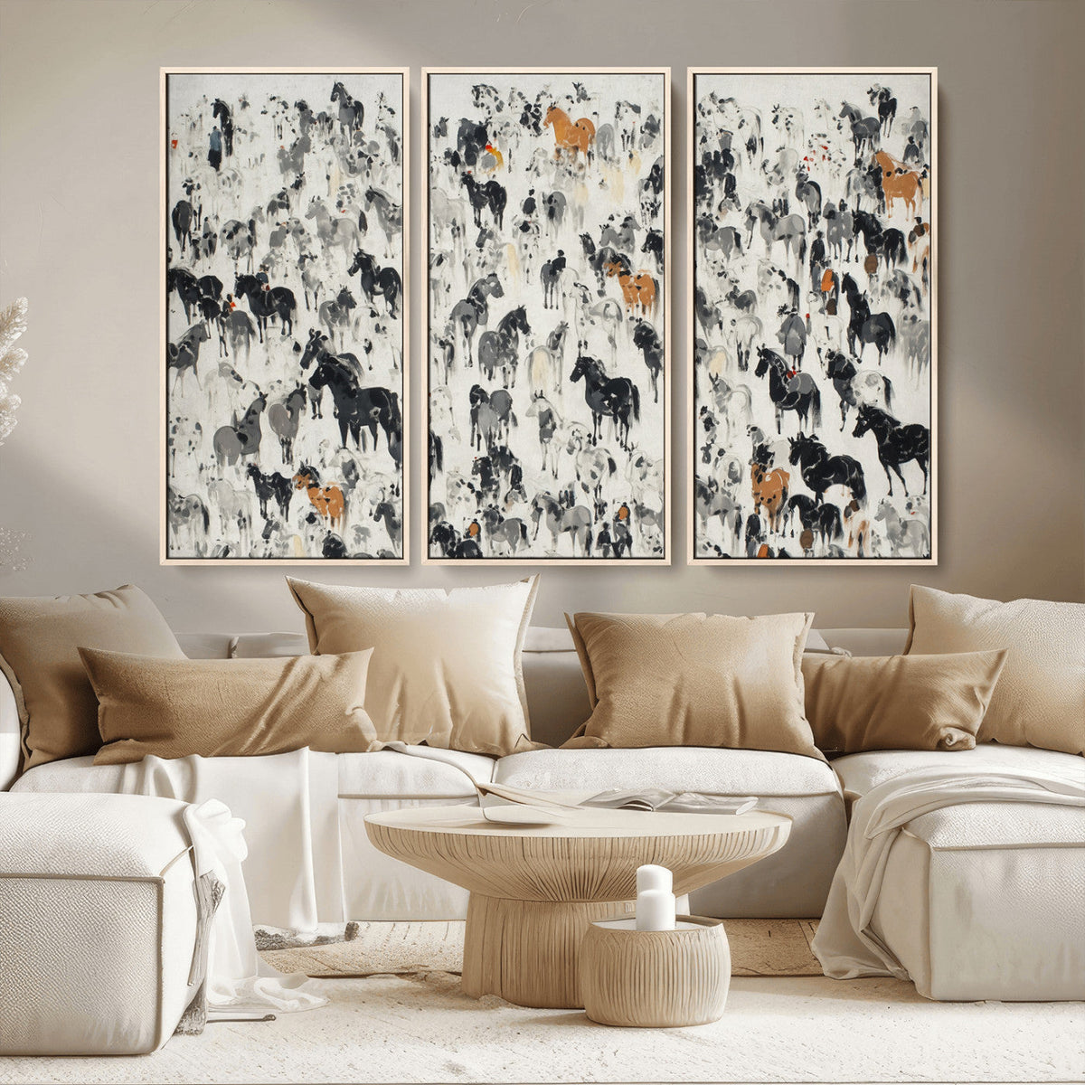 Wild Horse Stampede Wall Art Canvas Print – Monochrome