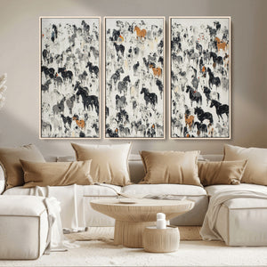 Wild Horse Stampede Wall Art Canvas Print – Monochrome