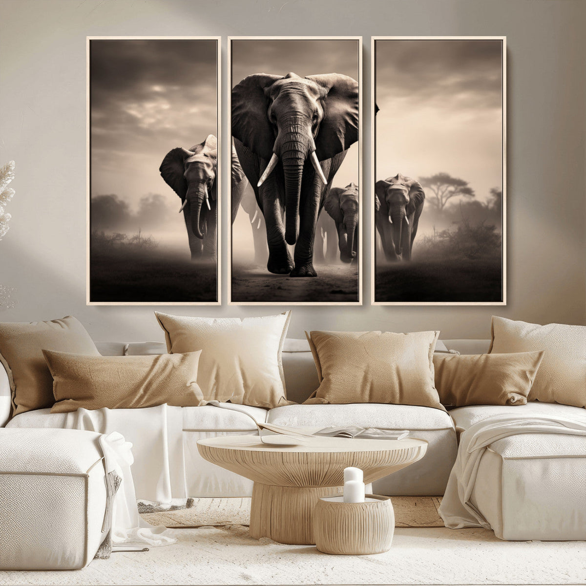 Elephant Family Wall Art Canvas Print, Framed Elephant Wall
