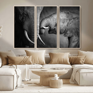 Elephant Family Wall Art Canvas, Framed Elephant Family