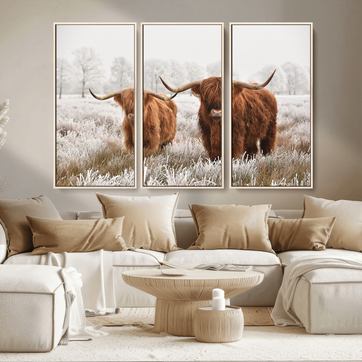 Longhorn Cattle Wall Art Canvas Print, Framed Farmhouse