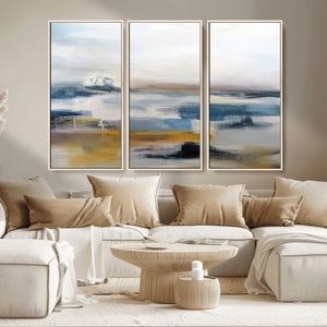 Abstract Landscape Wall Art Canvas | 3 Panel Modern Blue,