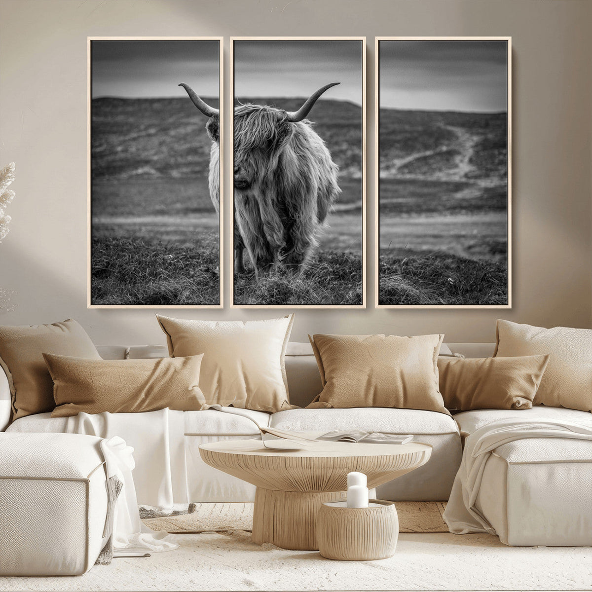 Fluffy Cattle Wall Art Print, Highland Cow Canvas, Framed