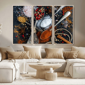 Spices and Seasonings Canvas Wall Art – Colorful Triptych