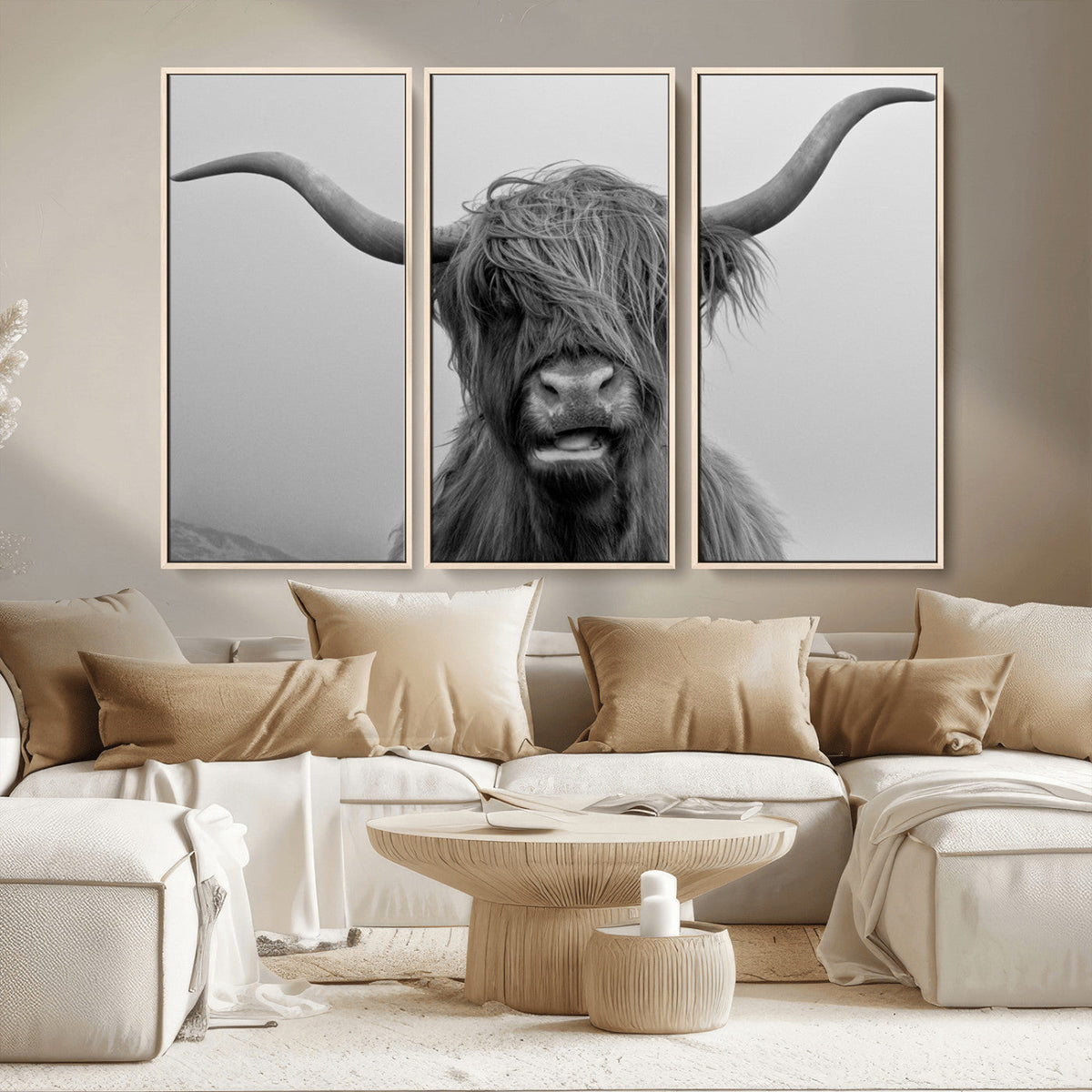 Texas Cow Wall Art Canvas, Texas Longhorn Cattle Canvas