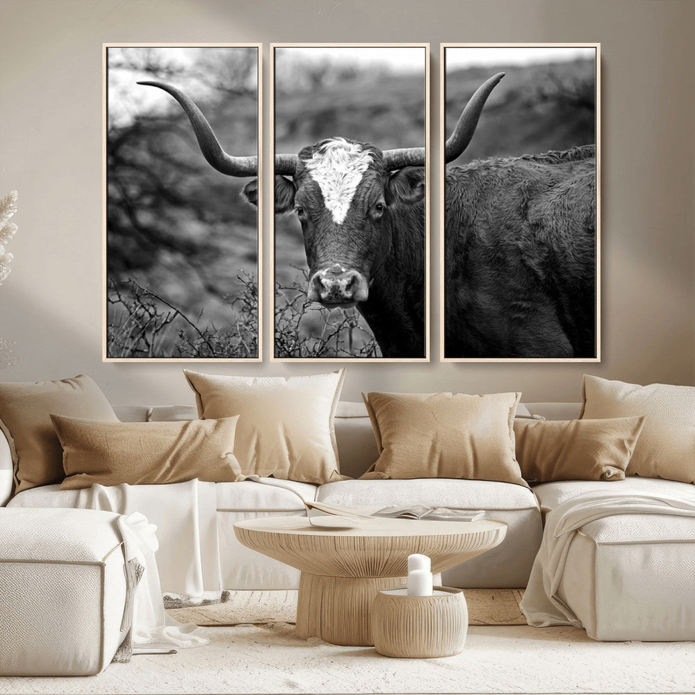 Western Home Wall Art Canvas Print, Framed Texas Longhorn