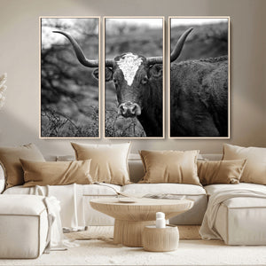Western Home Wall Art Canvas Print, Framed Texas Longhorn