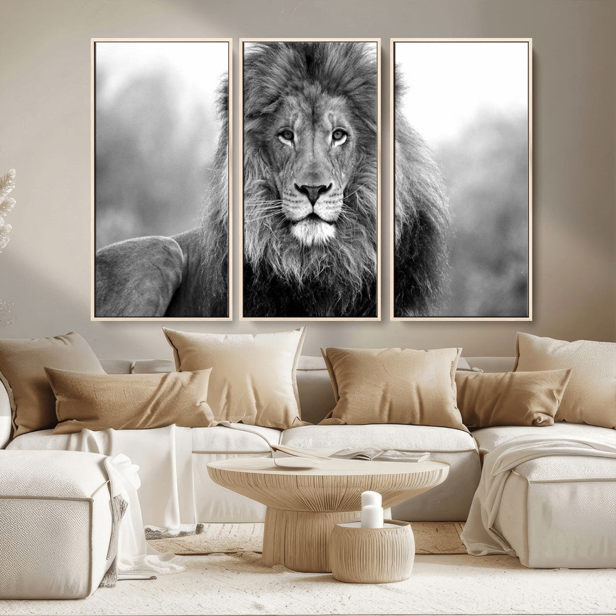 Black and White Lion Canvas Wall Art – Animal Print Artwork