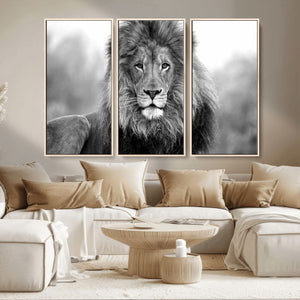 Black and White Lion Canvas Wall Art – Animal Print Artwork