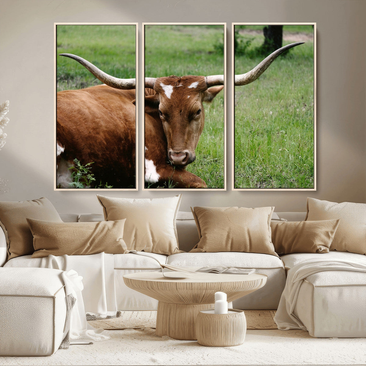 Longhorn Cow Animal Wall Art Canvas Print