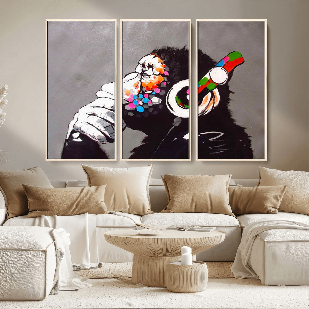 Dj Monkey Listening to Music Wall Art Print | Banksy Monkey