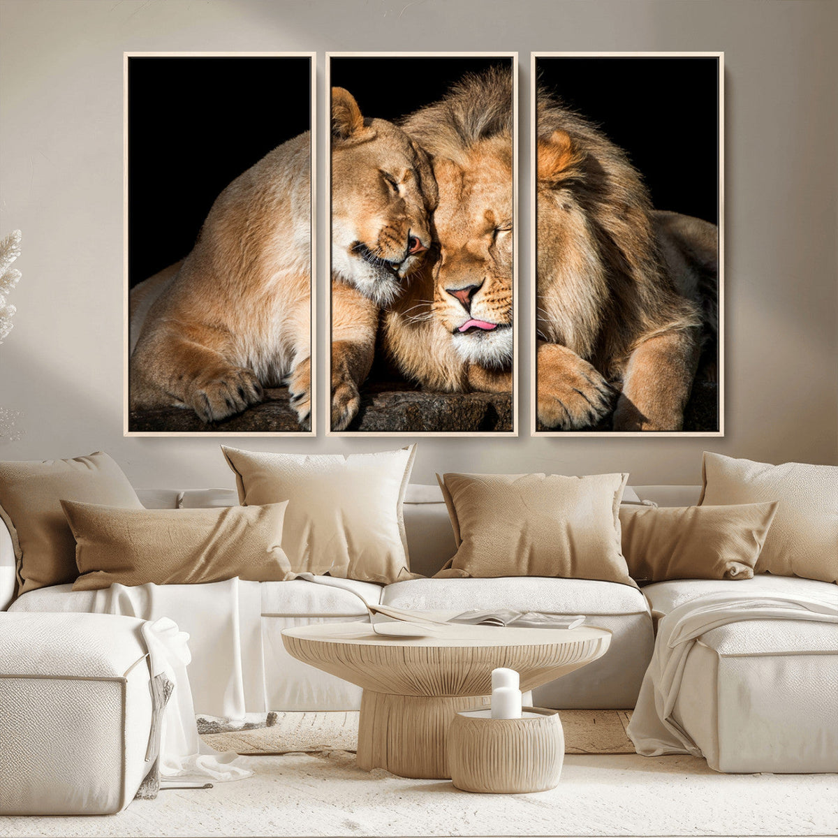 Lion and Lioness Wall Art Canvas Print – Framed African