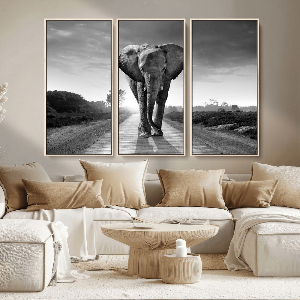 Black and White Elephant Wall Art Canvas Print