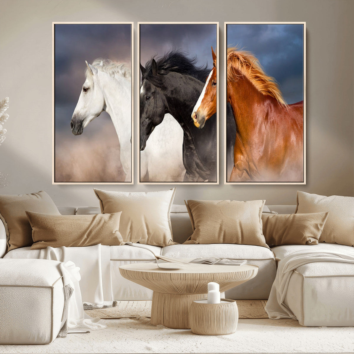 Animal Wall Art Three Horses Farmhouse Art Canvas, Framed