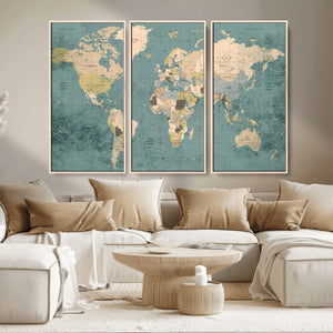 Classic World Map Canvas Print – Framed Vintage Map Wall