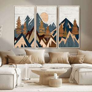 Abstract Wood Panel Effect Mountain Range Top Wall Art