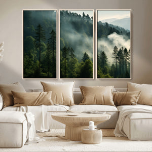 Misty Forest Wall Art Premium Canvas Print a Foggy and