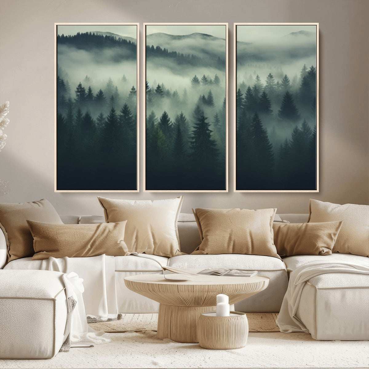 Misty Forest Wall Art Premium Canvas Print a Foggy and