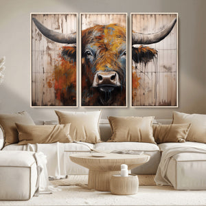Abstract Bull Highland Cow Canvas Wall Art Print – Vibrant