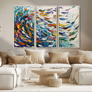 Modern Abstract Fish Shoal Wall Art Canvas Print, Colorful