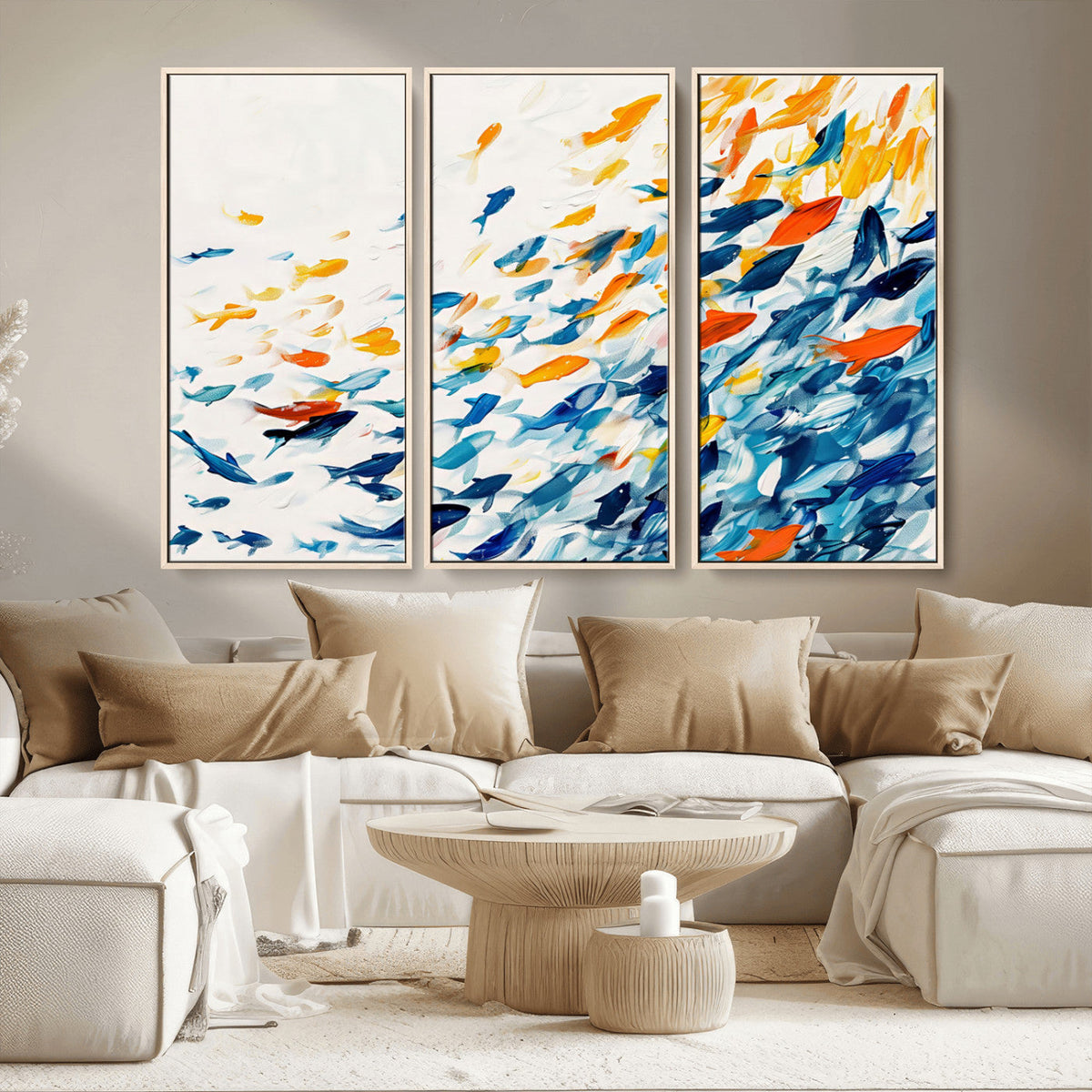 Abstract Fish Shoal Wall Art Canvas Print, Colorful Fish