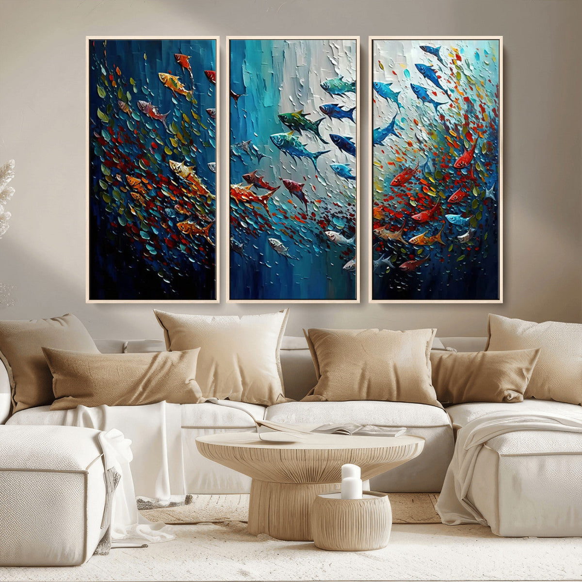 Modern Abstract Fish Shoal Wall Art Canvas Print, Colorful