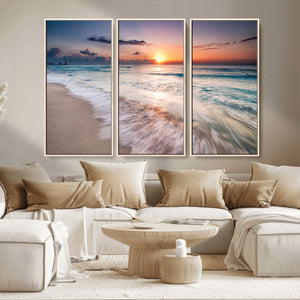 Sunset Beach Wall Art – Soothing Coastal Landscape, Ready to