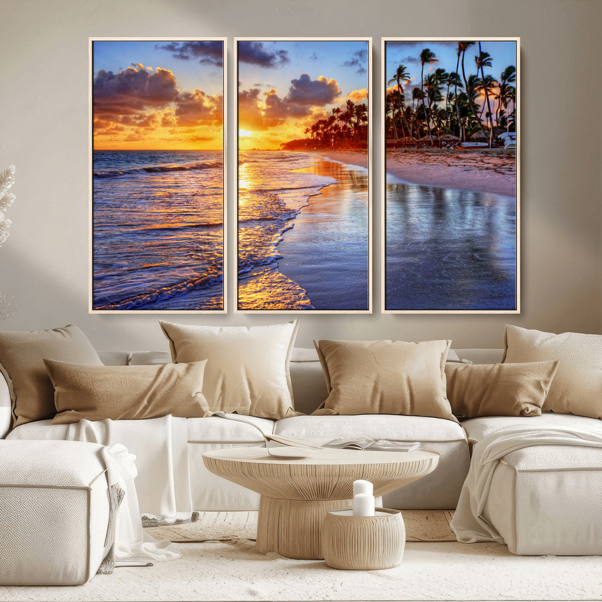 Serene Beach Sunset Wall Art Canvas- Coastal Seascape Print
