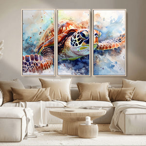 Watercolor Sea Turtle Wall Art Canvas Print - Vibrant Ocean