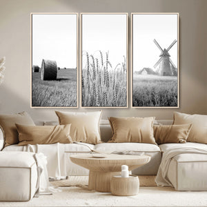 Vintage Farmhouse Black and White Triptych Wall Art – Giclee