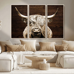 Highland Cow Wall Art Canvas Print, Rustic Farmhouse Decor,
