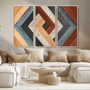 Geometric Wood Art Wall Decor Canvas Print, Rustic Wooden
