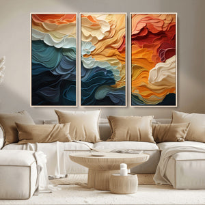 Blue Orange Abstract Wave Wall Art Canvas Print, Framed Blue