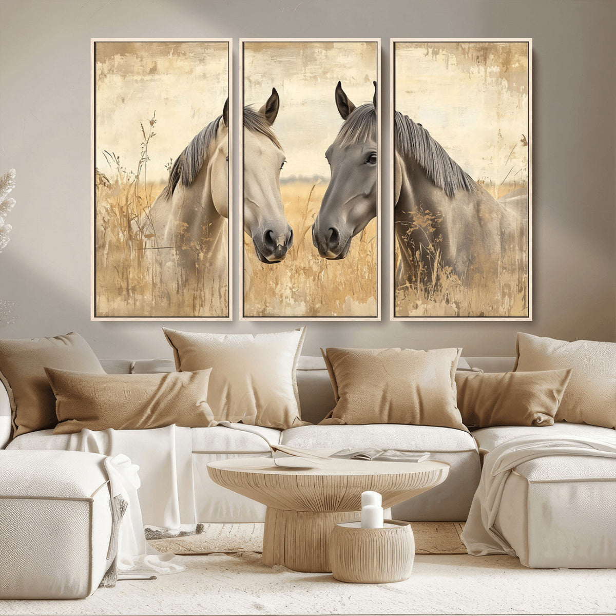 Chines Ink Style Grunge Horses Wall Art Canvas Print