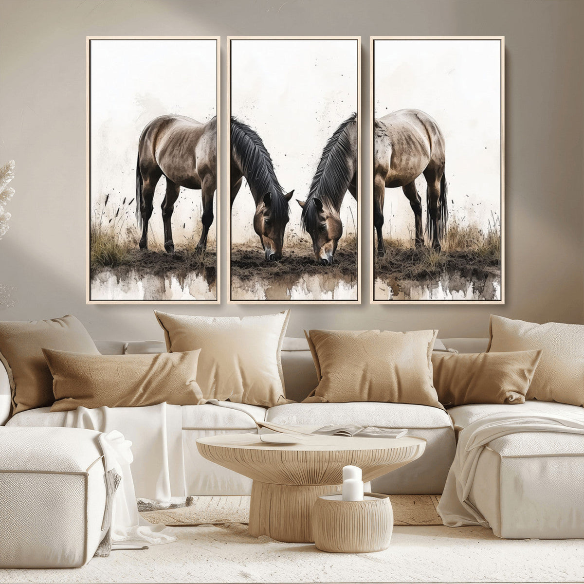 Chines Ink Style Horses Wall Art Canvas Print