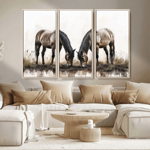 Chines Ink Style Horses Wall Art Canvas Print