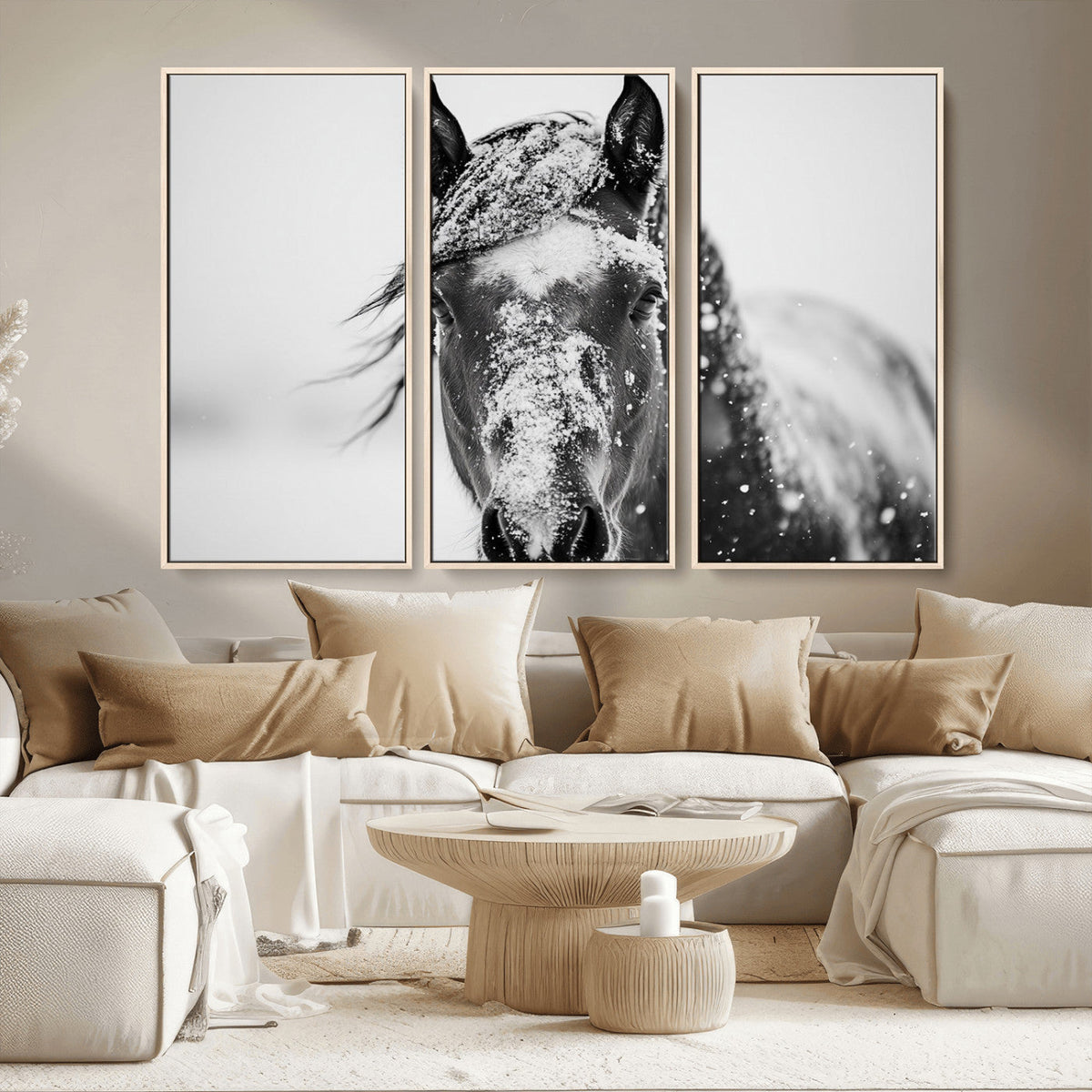 Western Wall Art | Black and White Winter Horse Wall Art |