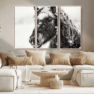 Framed Black and White Horse Wall Art | Ready to Hang and