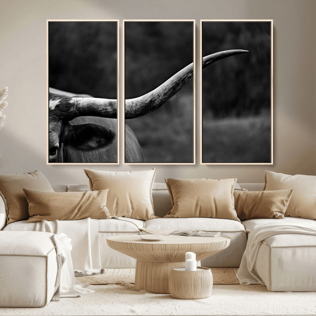 Cow Longhorn Wall Art | Black and White Print | Ready to
