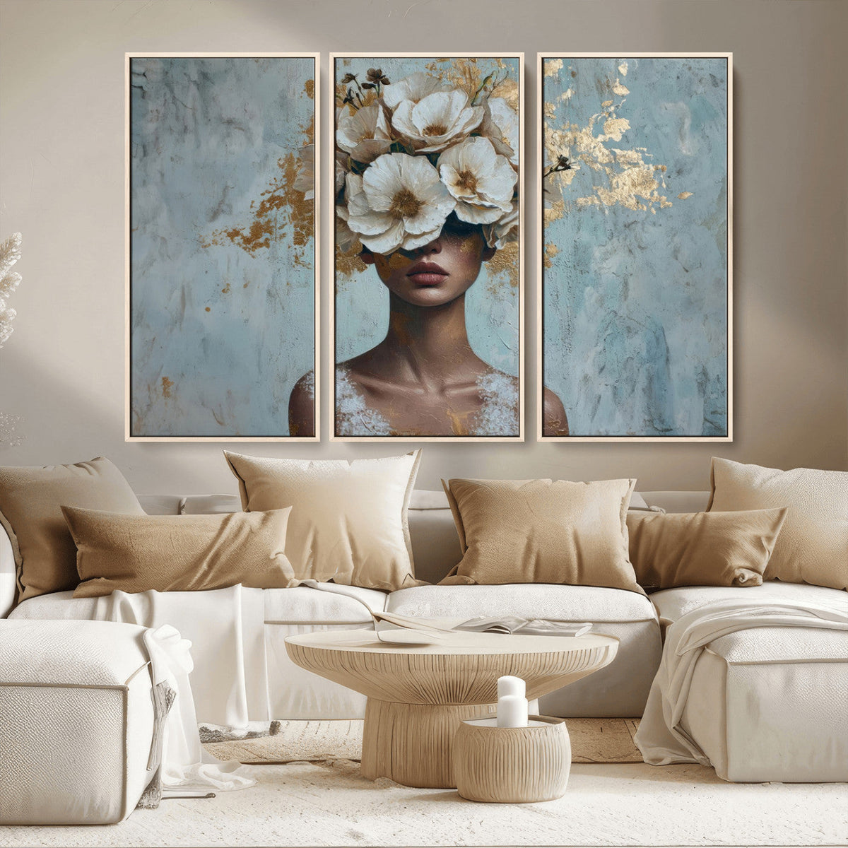 Golden Petal Wall Art - Petal Silhouette Woman Wall Art