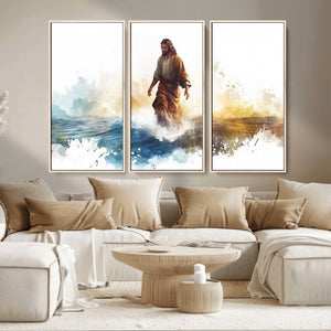 Watercolor Jesus Walking Wall Art Print, Jesus Water Canvas