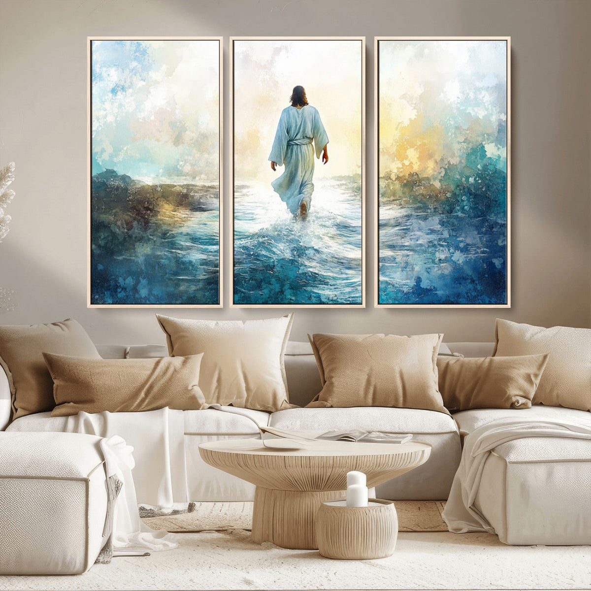 Watercolor Jesus Walking on Water Canvas Print, Christian