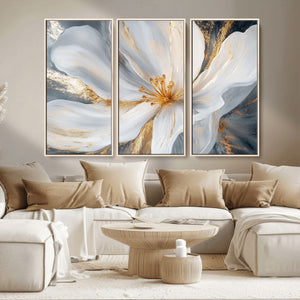 White and Gold Floral Canvas Wall Art - Framed and Ready to