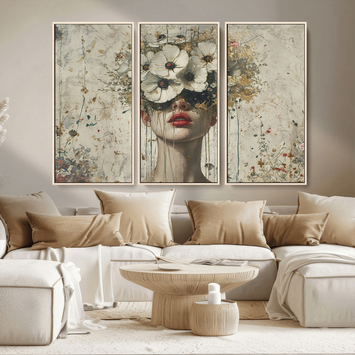 Abstract Floral Women Patel Wall Art Canvas Print