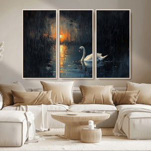 Abstract Swan on Water Wall Art Canvas Print - Elegant