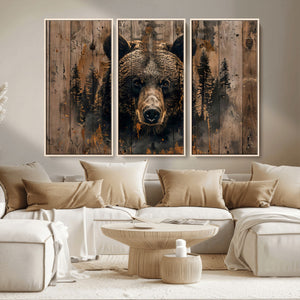 Rustic Grizzly 399 Wall Art | Triptych Canvas Print | Rustic