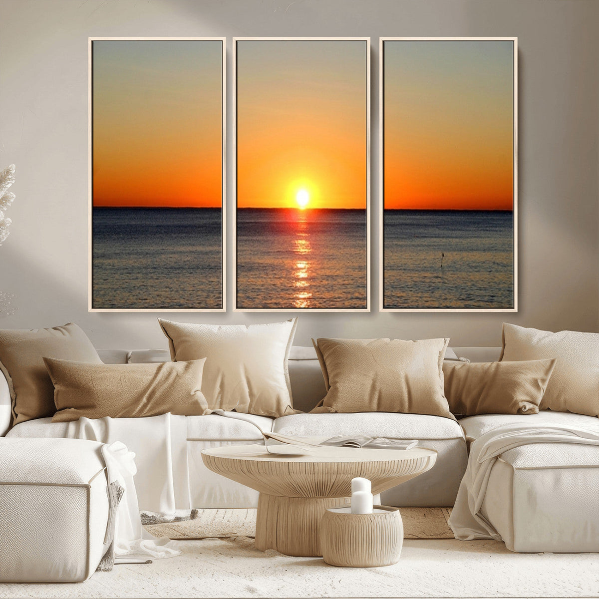 Golden Horizon Sunset Over Ocean Wall Art Canvas Print –