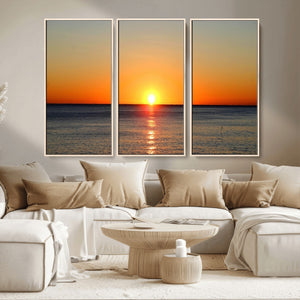 Golden Horizon Sunset Over Ocean Wall Art Canvas Print –
