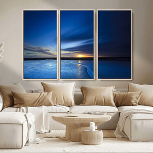 Blue Sunset Ocean Canvas Wall Art Print – Serene Coastal