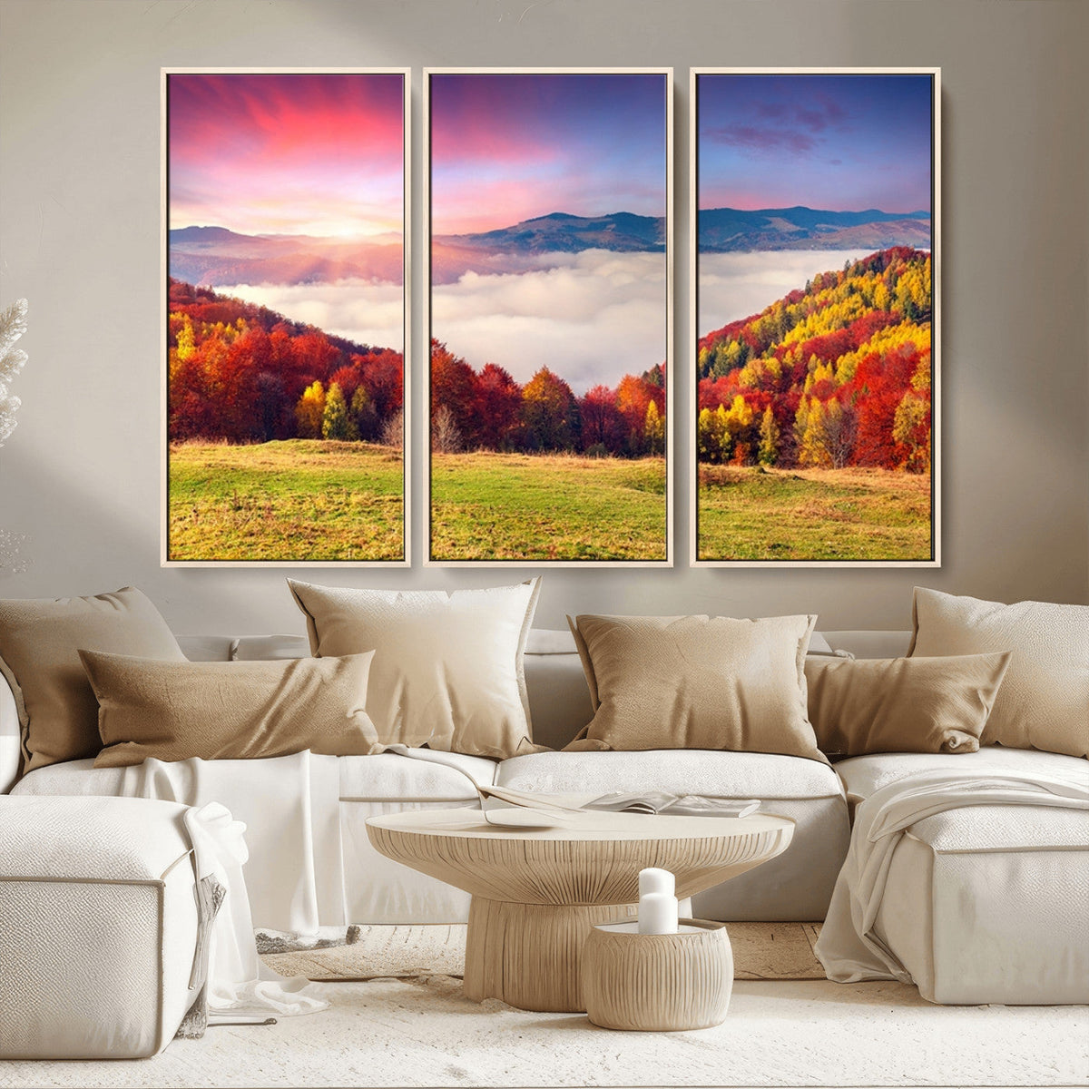 Autumn Mountain Foggy Landscape Wall Art Canvas Print |
